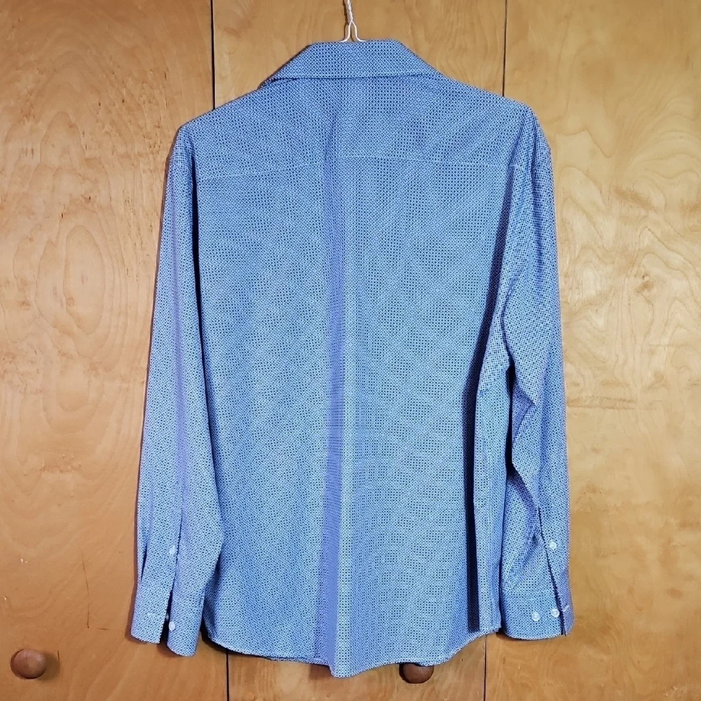 Men's Construct Blue Patterned Button Down Shirt No Iron Moisture Wicking